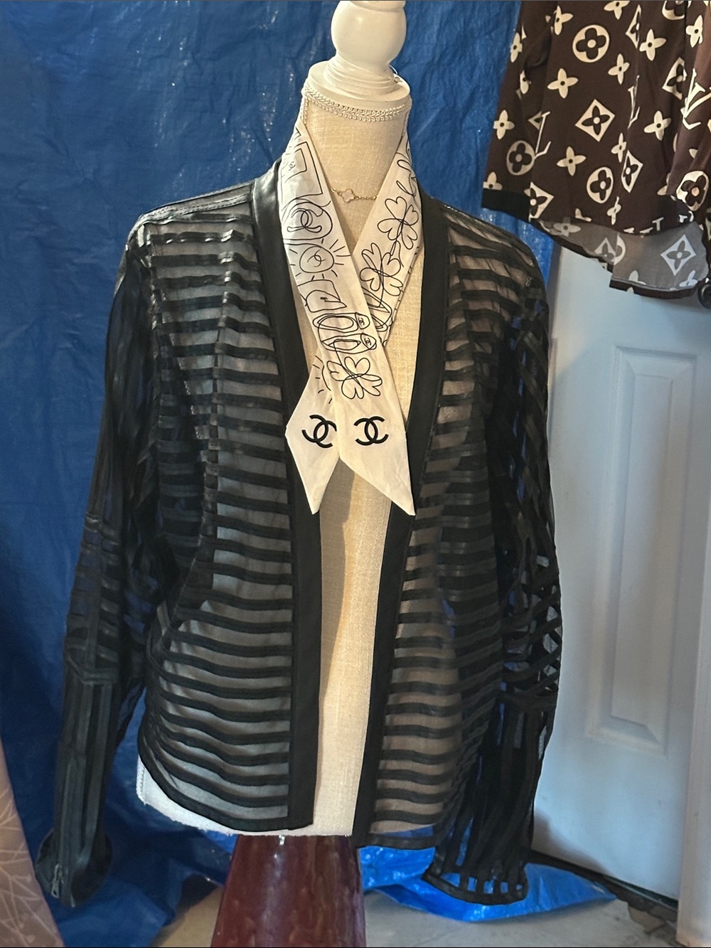 Sheer Black Striped Open-Front Jacket